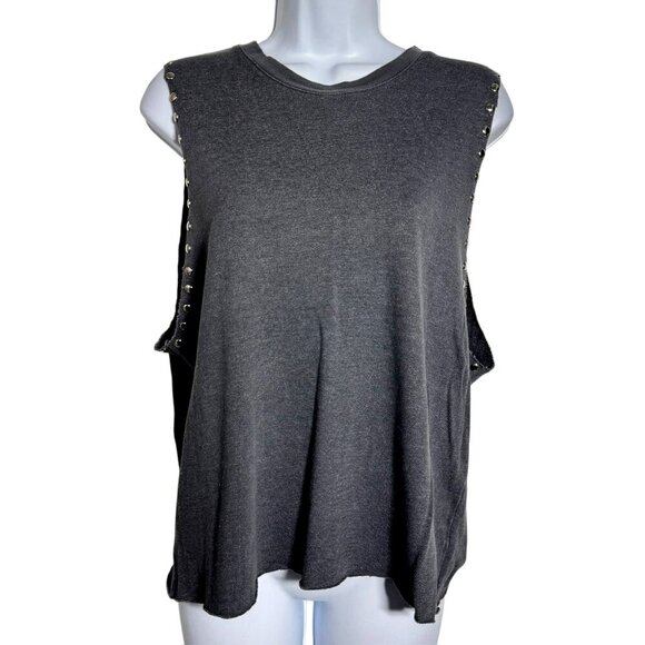 MONROW Bandier Charcoal Gray Studded Sleeveless Top Muscle Tank womens size Med - Picture 1 of 7